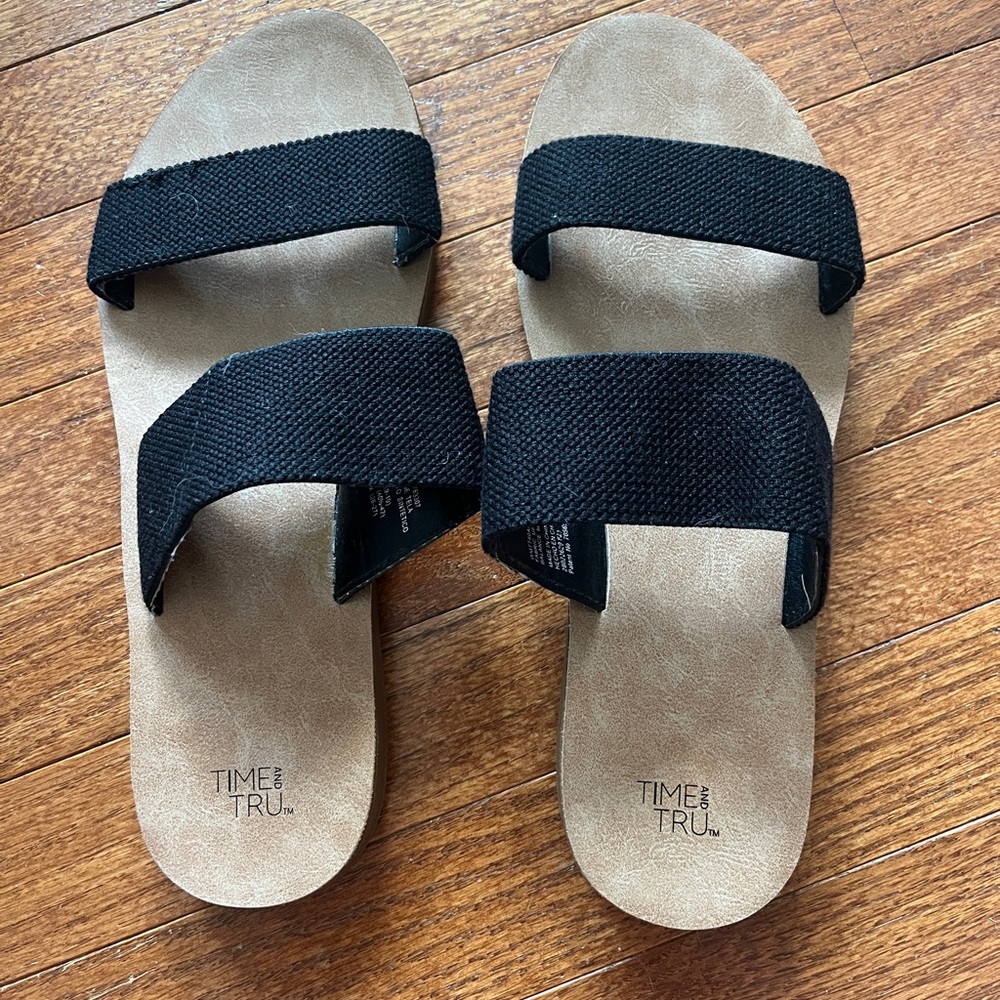 Black Walmart brand Sandals. Size 9-10. Barely worn